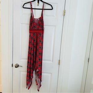 La Vie En Rose Red and Aqua Printed Sleeveless Summer dress